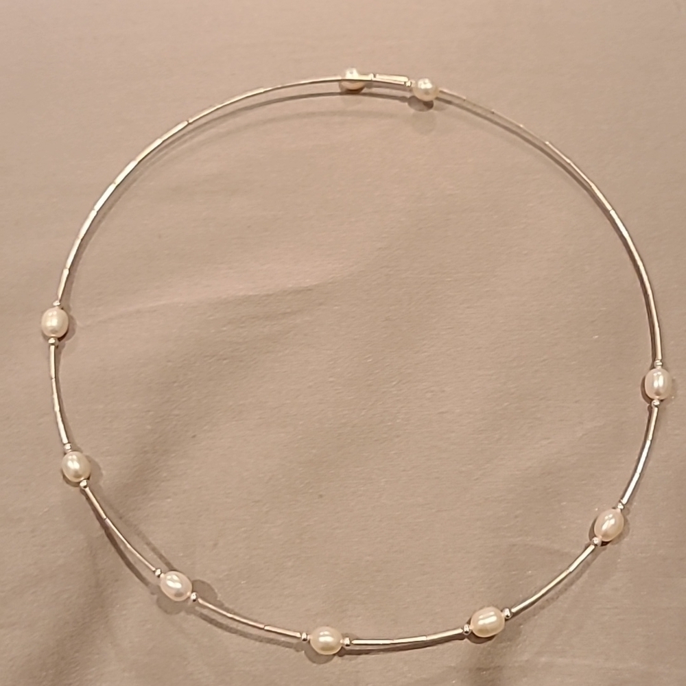 Pearl sterling silver choker necklace
